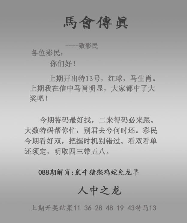 香港六合彩-狗狗系列：088期马会传真报