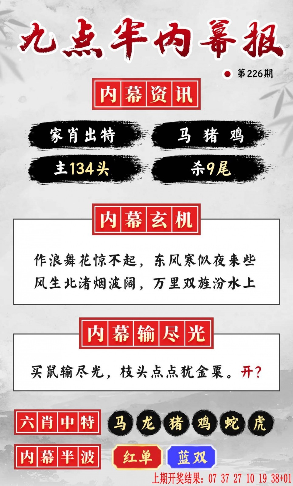 澳门跑狗论坛226期：九点半内幕报
