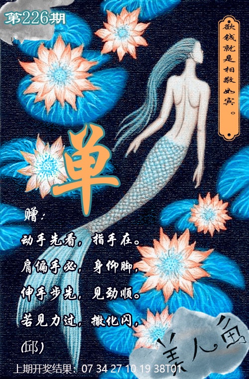 开奖记录结果：226期美人鱼单双中特图