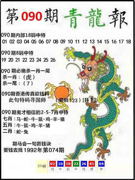 澳门跑狗论坛：090期青龙报