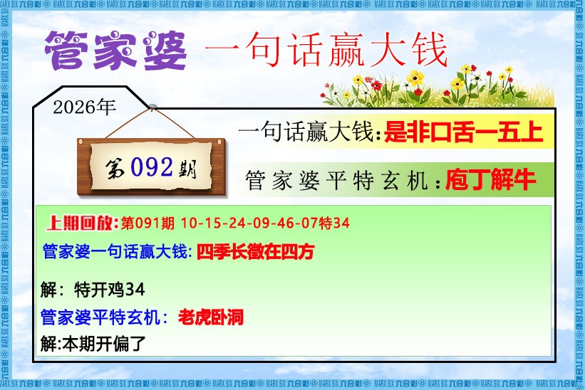 马会传真：092期管家婆一句话赢大钱