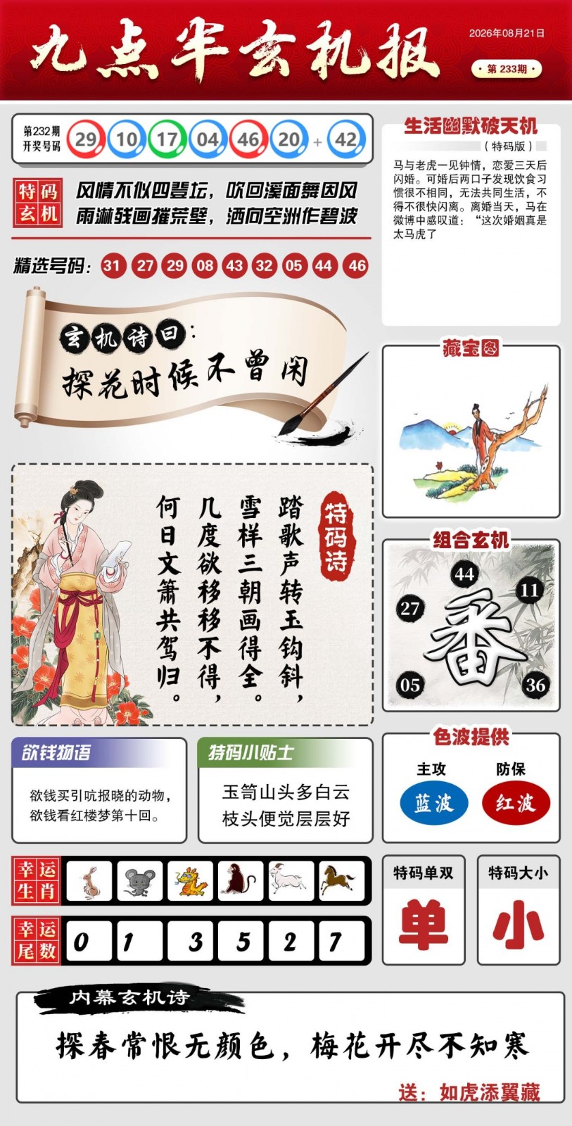 开奖结果233期：九点半玄机报