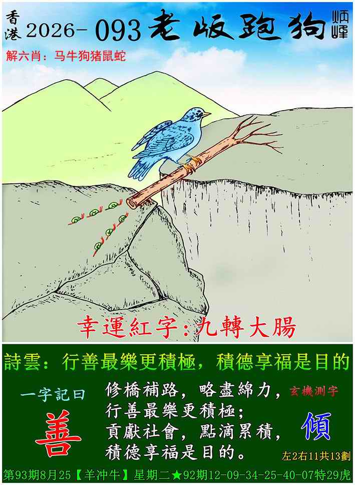 马经论坛全网最准：093期老版跑狗图