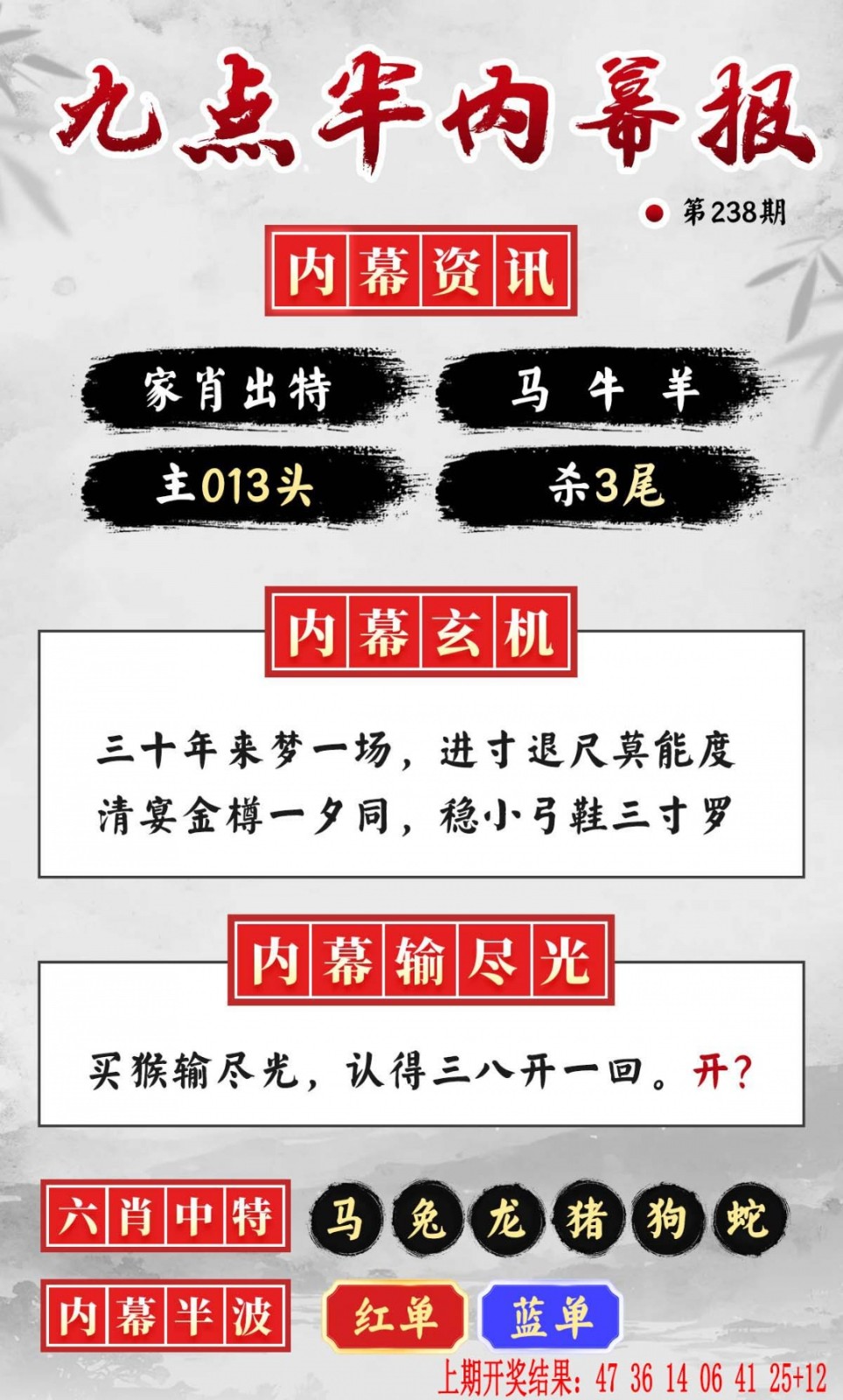 天机阁精英论坛：238期九点半内幕报