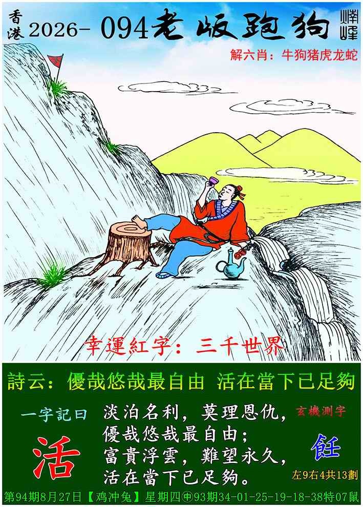 香港J2同步：094期老版跑狗图