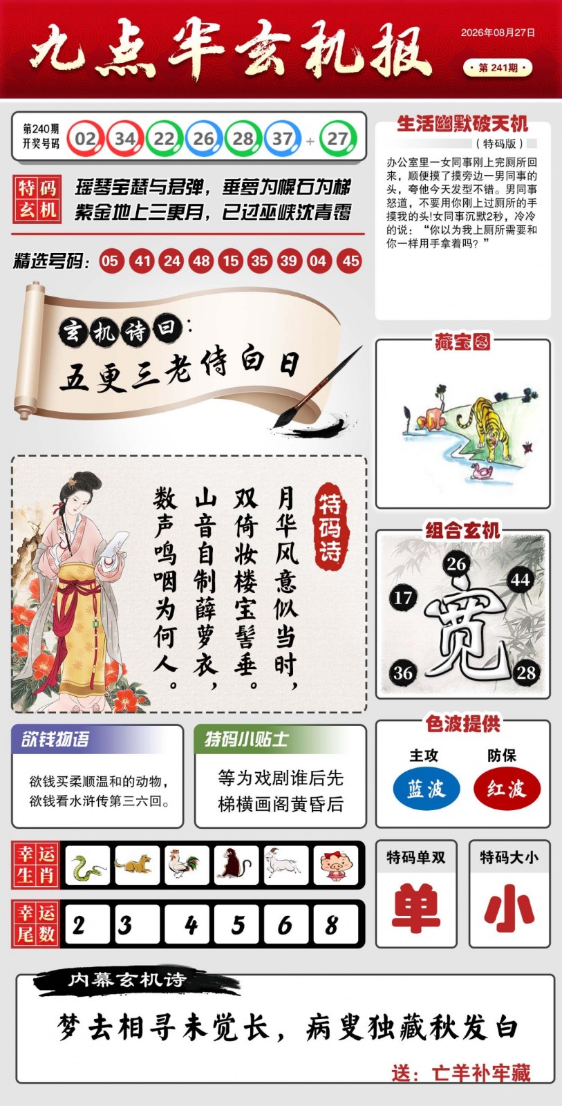 六合彩论坛241期：九点半玄机报