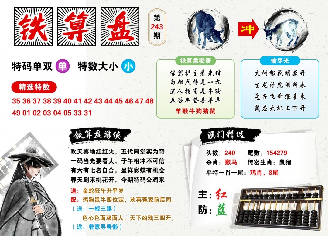 平特一肖243期：澳门铁算盘