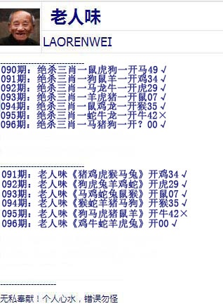 六合神童高手坛096期：老人味