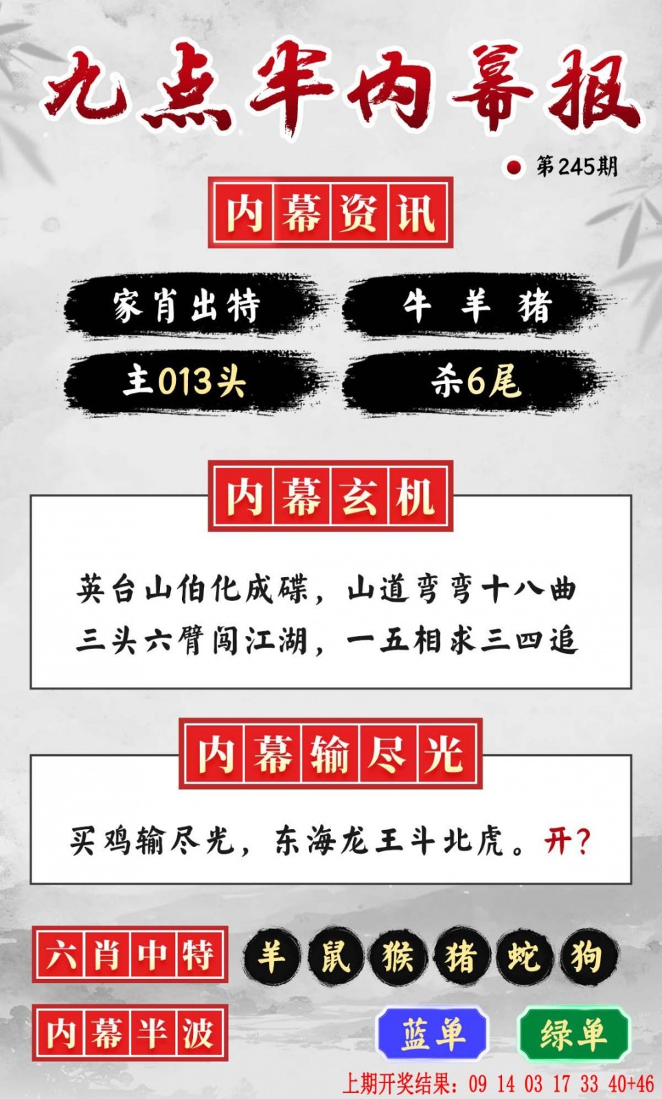 跑狗网：245期九点半内幕报