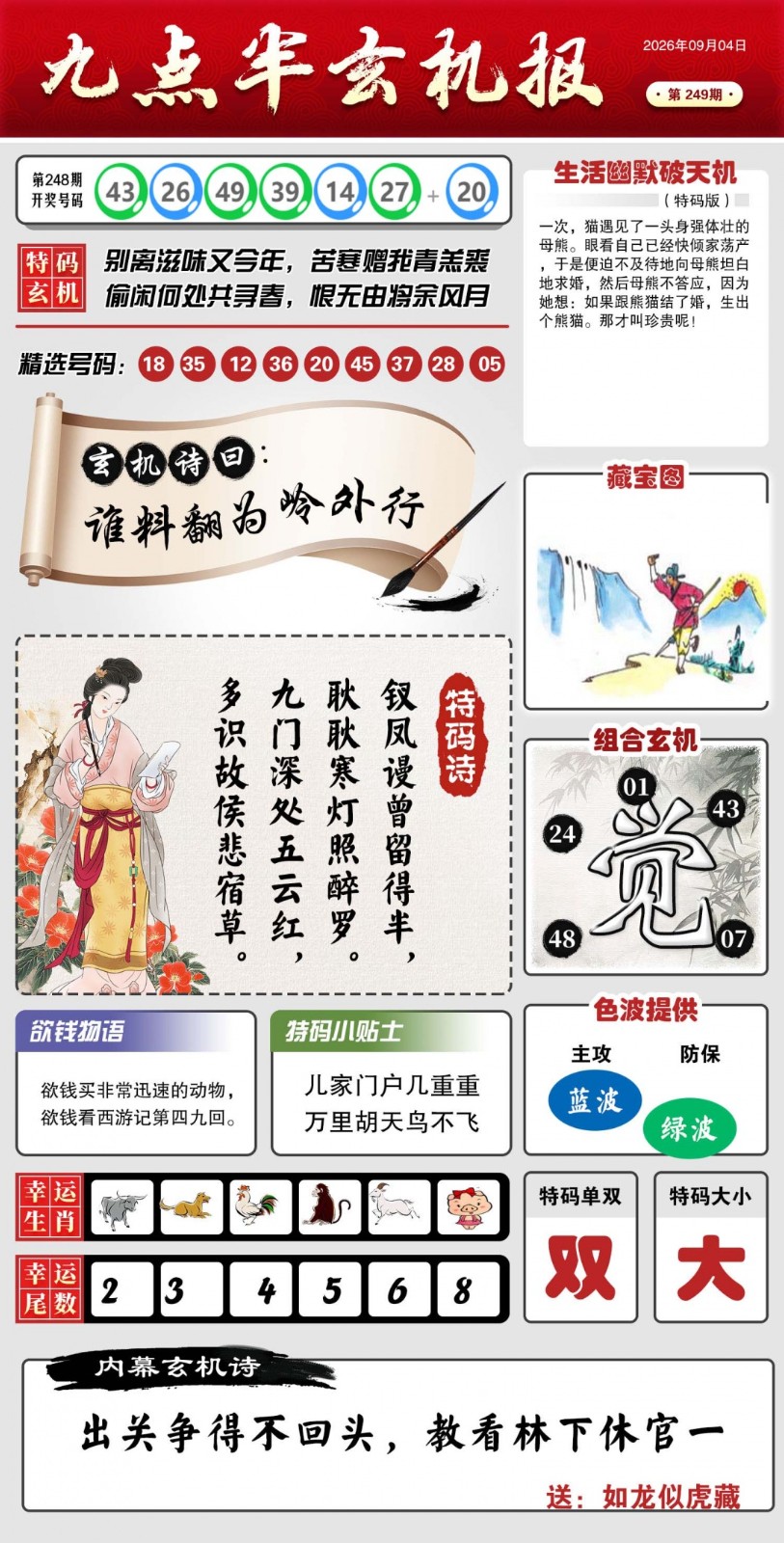 铁板神算249期：九点半玄机报