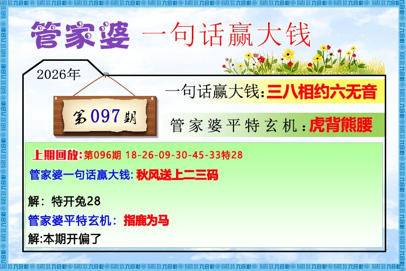 港澳百胜论坛：097期管家婆一句话赢大钱