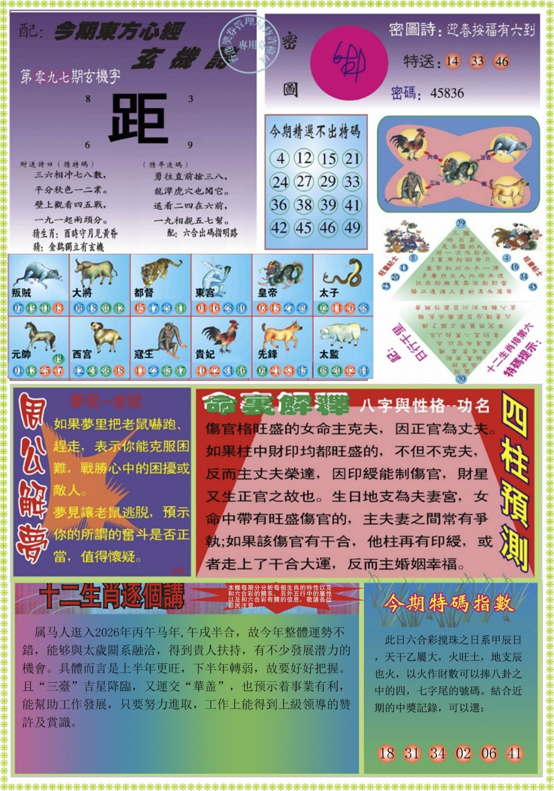 神算子097期：东方心经B
