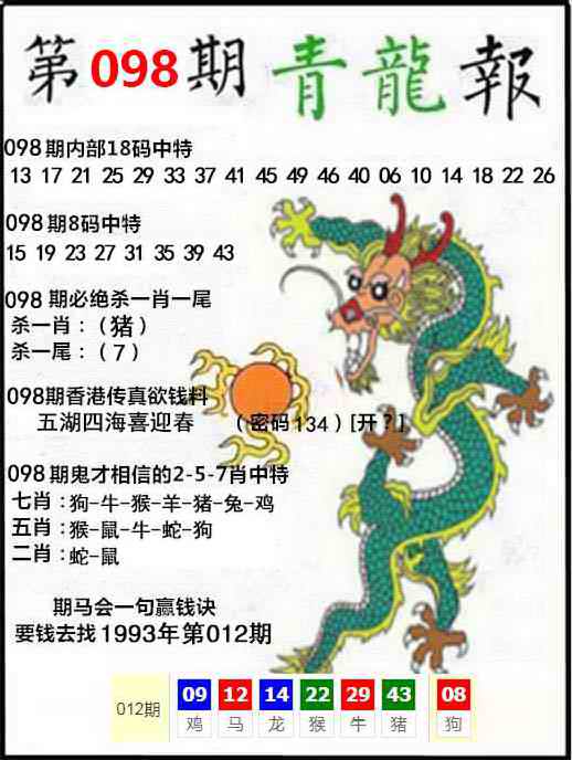 全年历史图库：098期青龙报