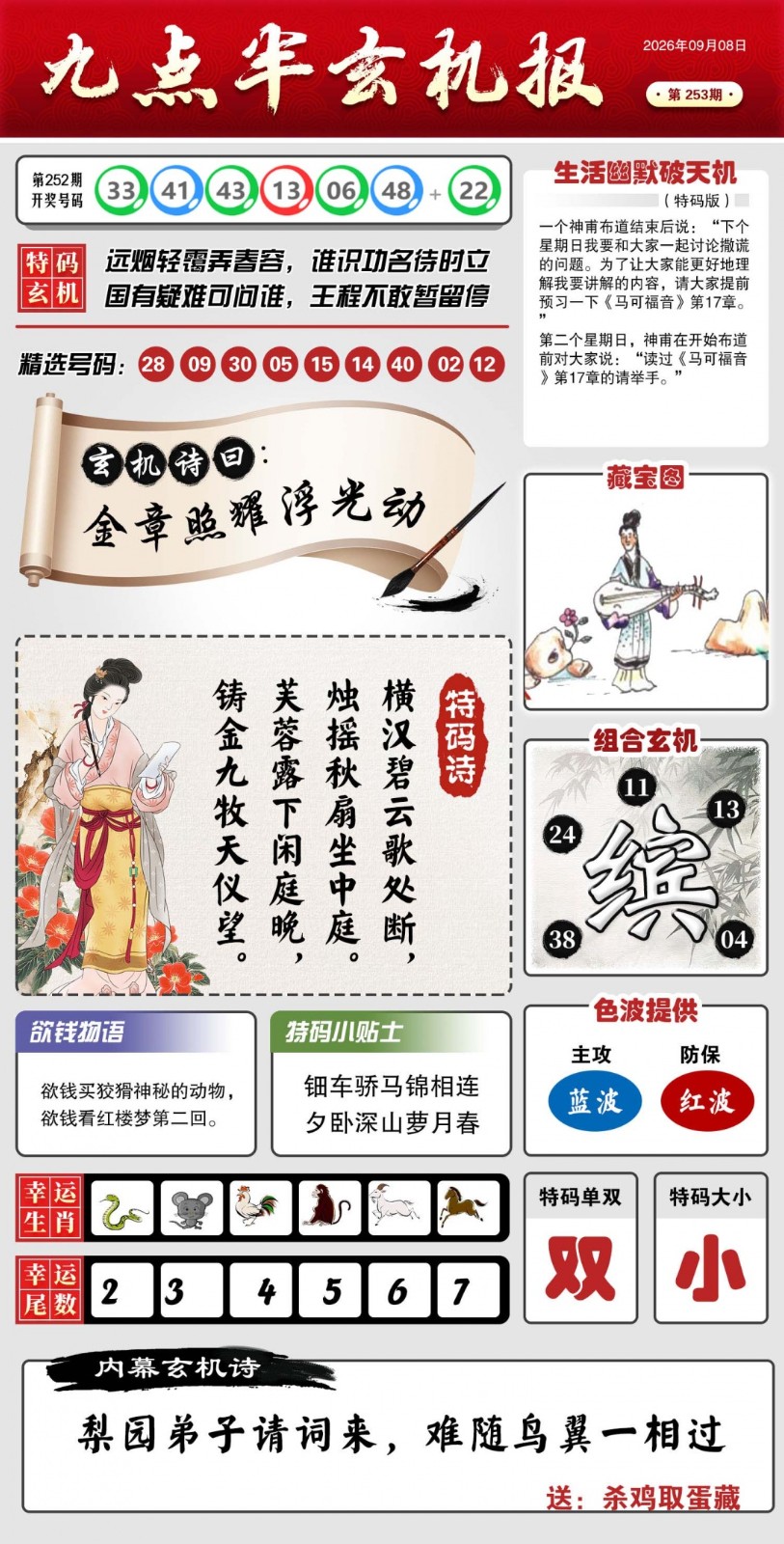 澳门开奖直播253期：九点半玄机报