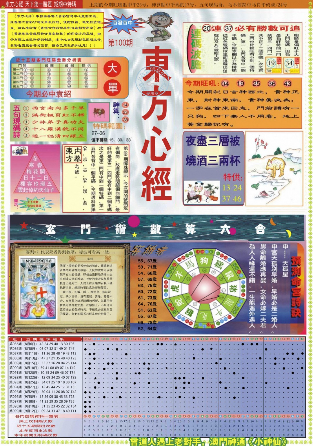 澳彩港彩：100期东方心经A