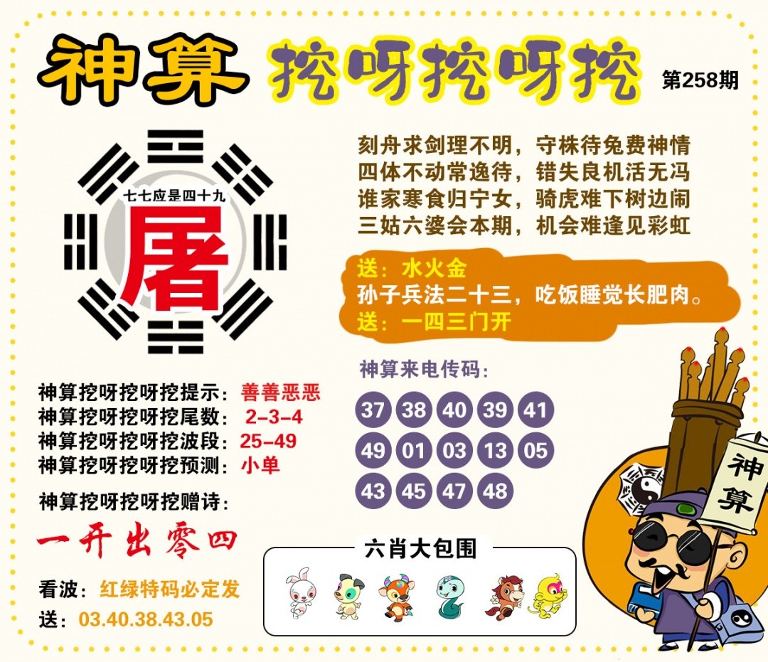 王中王论坛：258期神算挖呀挖