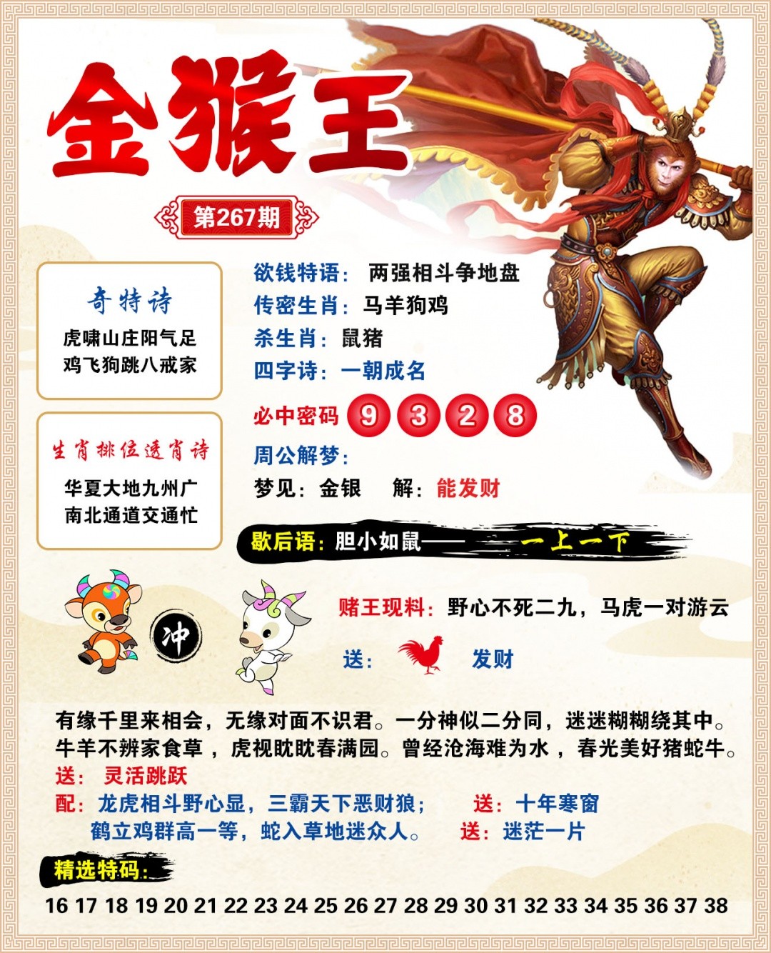 澳门财神：267期金猴王