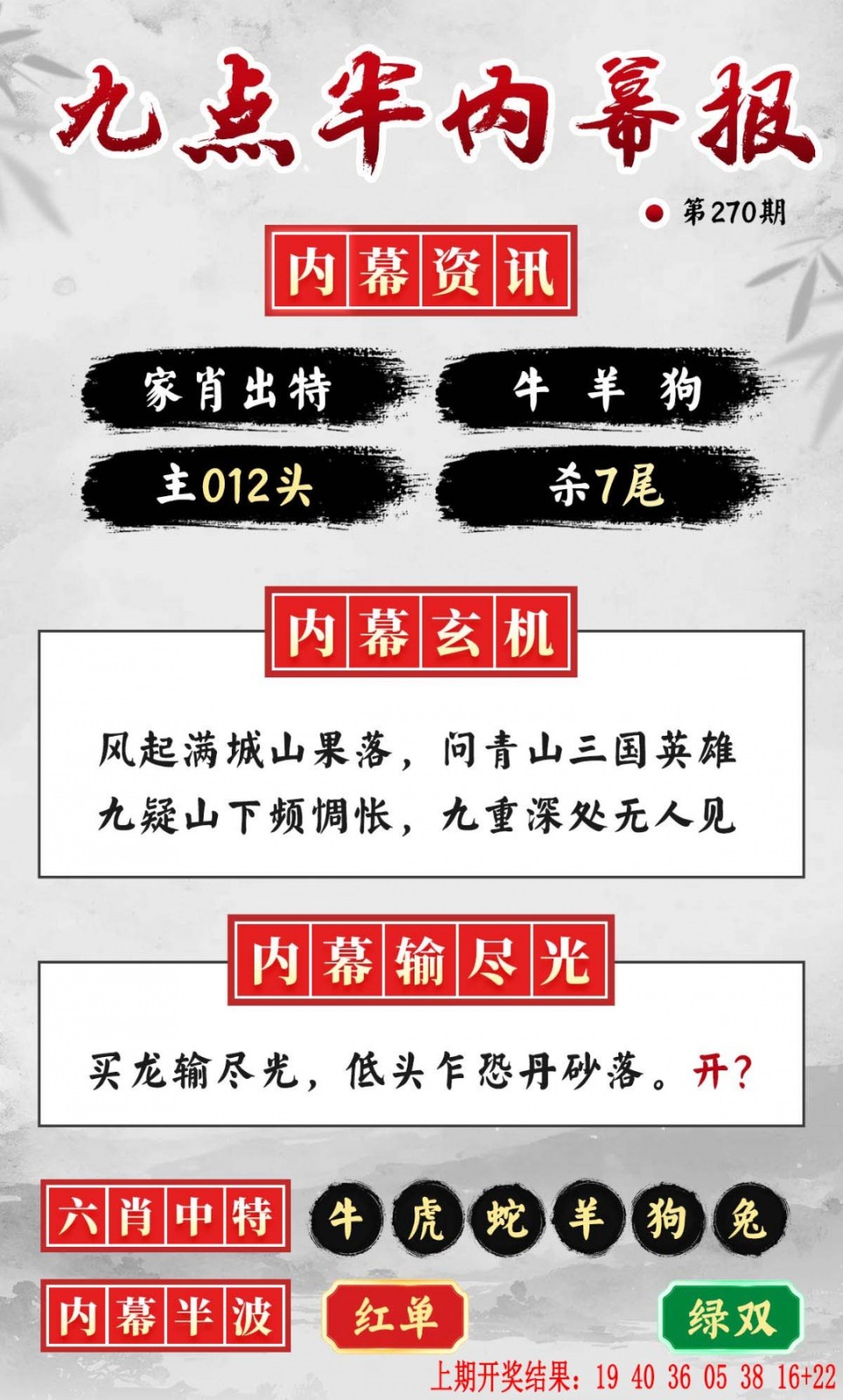 香港期期中总坛：270期九点半内幕报