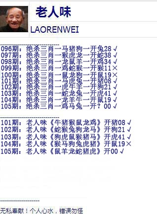 全年历史图库：105期老人味