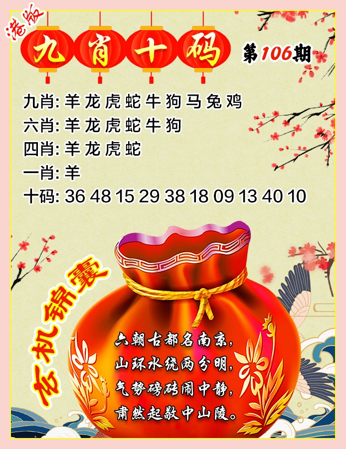 香港挂牌论坛：106期九肖十码