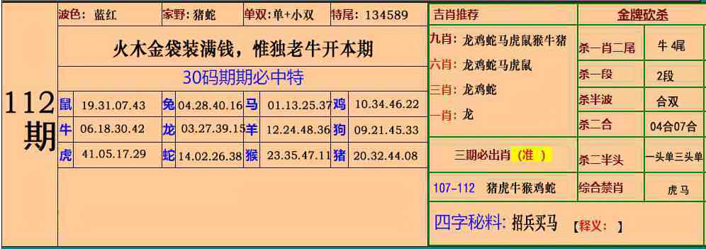 全年历史图库112期：小鱼儿30码期期中