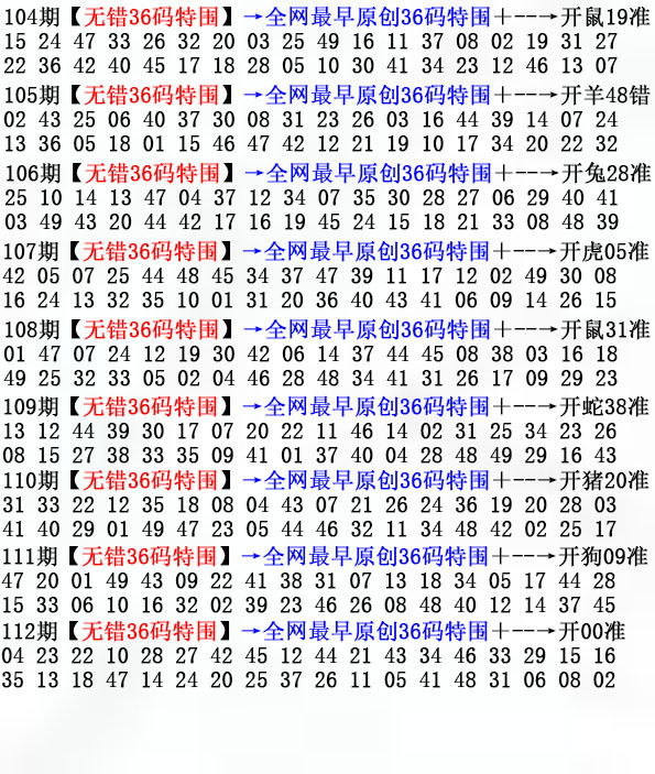 全网最准：112期36码特围