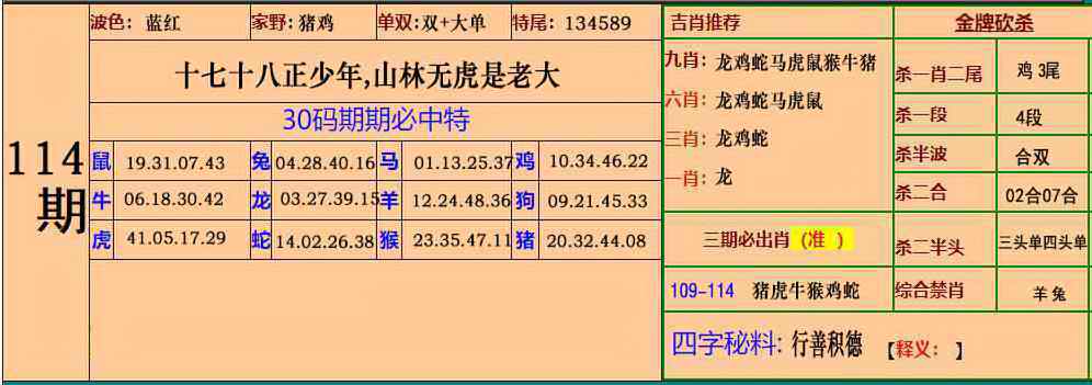 香港六合彩网址114期：小鱼儿30码期期中