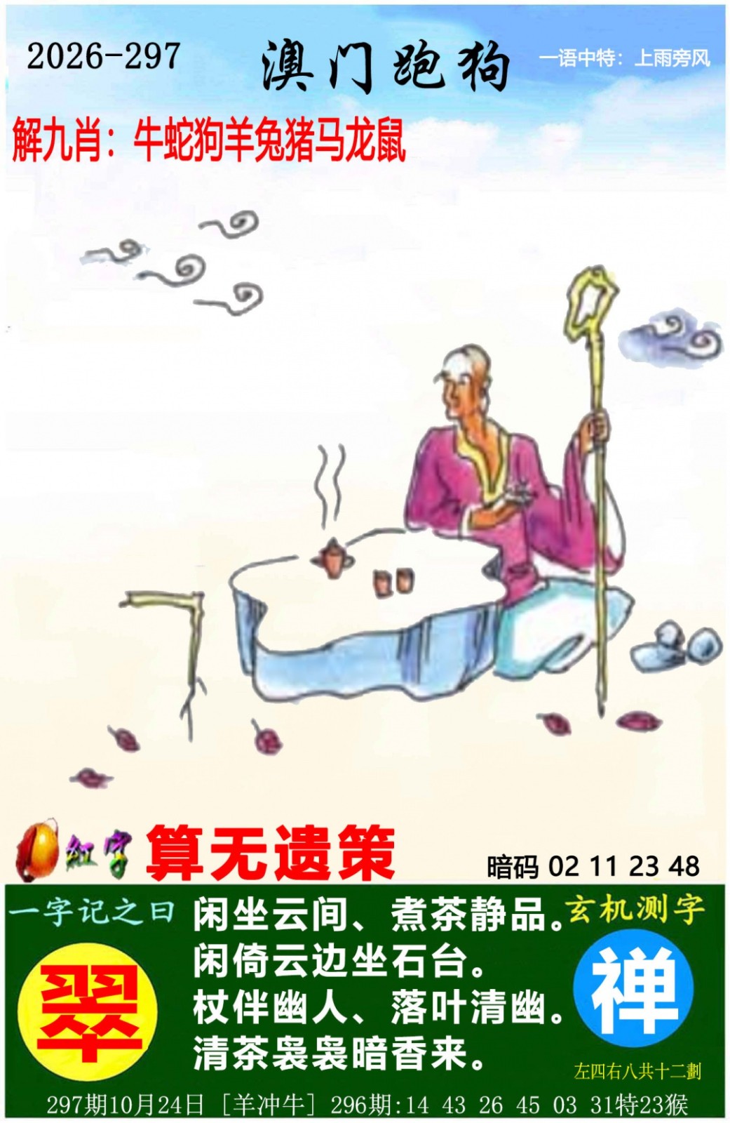 澳门中特网297期：澳门跑狗图
