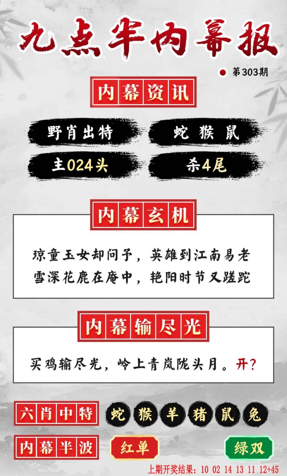 神算子论坛：303期九点半内幕报