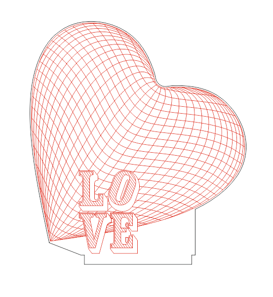 Corazón con la palabra LOVE de acrílico 3d